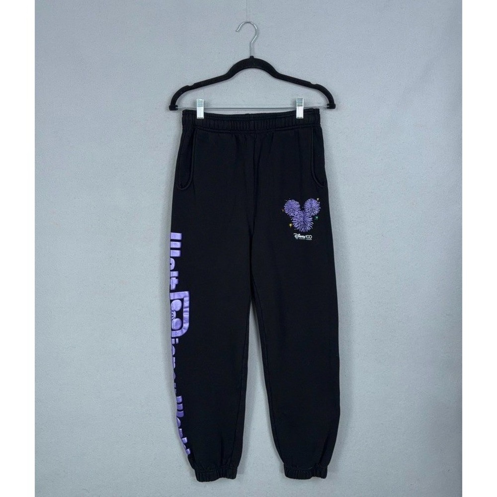 Disney 100 Walt Disney World Joggers Mens XS Black Fireworks Graphic Sweatpants